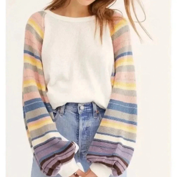 Free People We the Free Oversized Balloon Sleeve Thermal Knit Top - Picture 1 of 12